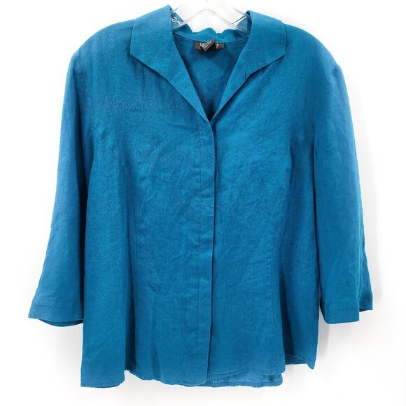 LAFAYETTE 148 NEW YORK Teal Linen Blouse - Picture 1 of 4